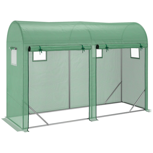 Outsunny green tunnel greenhouse for plants and vegetable garden, 2 roller shown doors and 4 windows, cover coverage in steel structure, 3x1x2m - Borgè