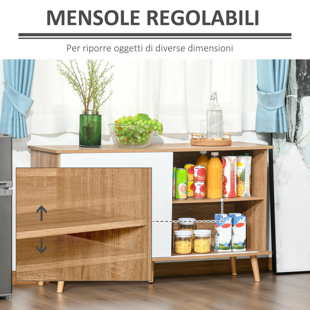 Mobile with adjustable shelves and sliding doors - white oak - Borgè