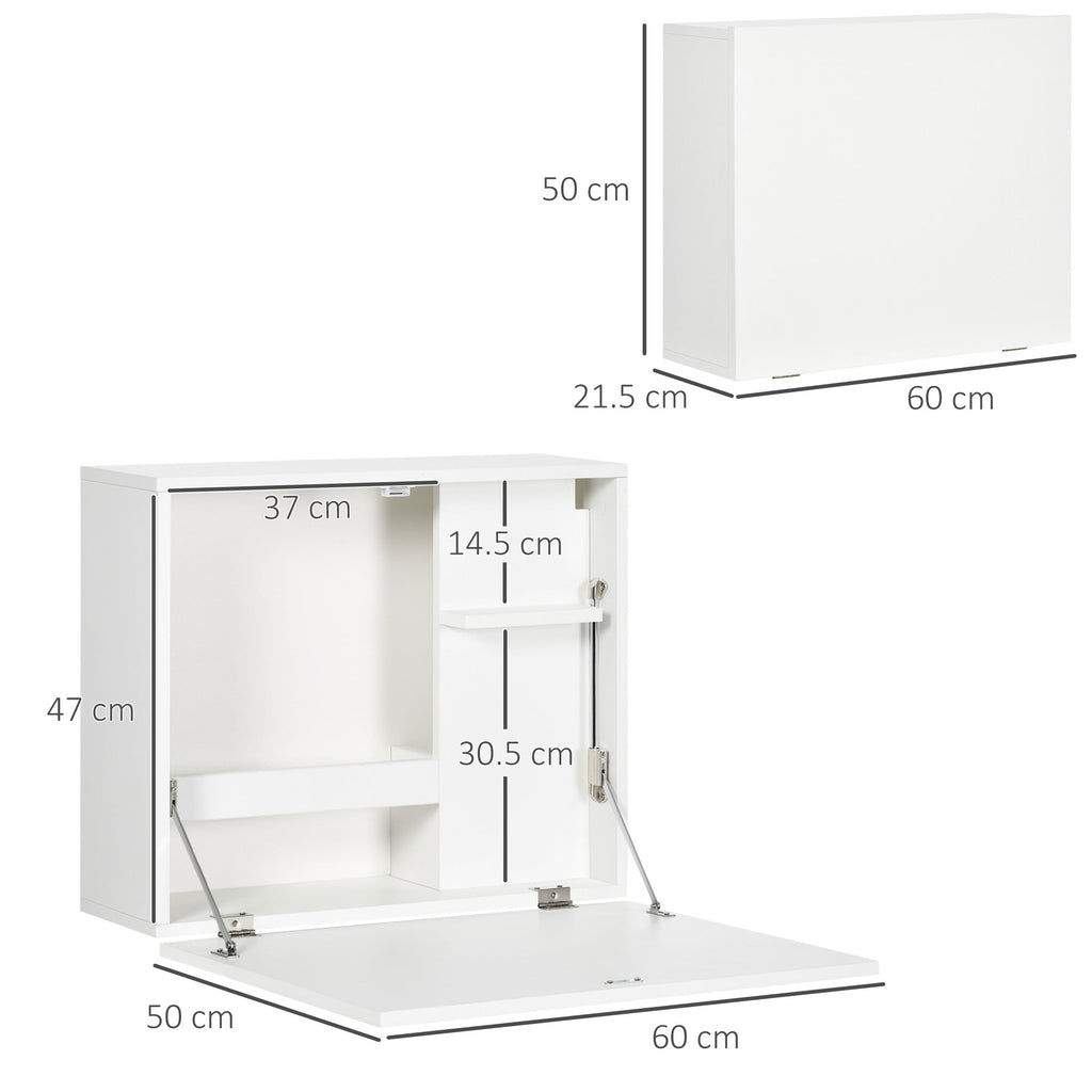 Folding Wall Desk and Space -Space With Shelves, for home and Office, in Truciolato and MDF, 60x21.5x50 cm, white - Borgè