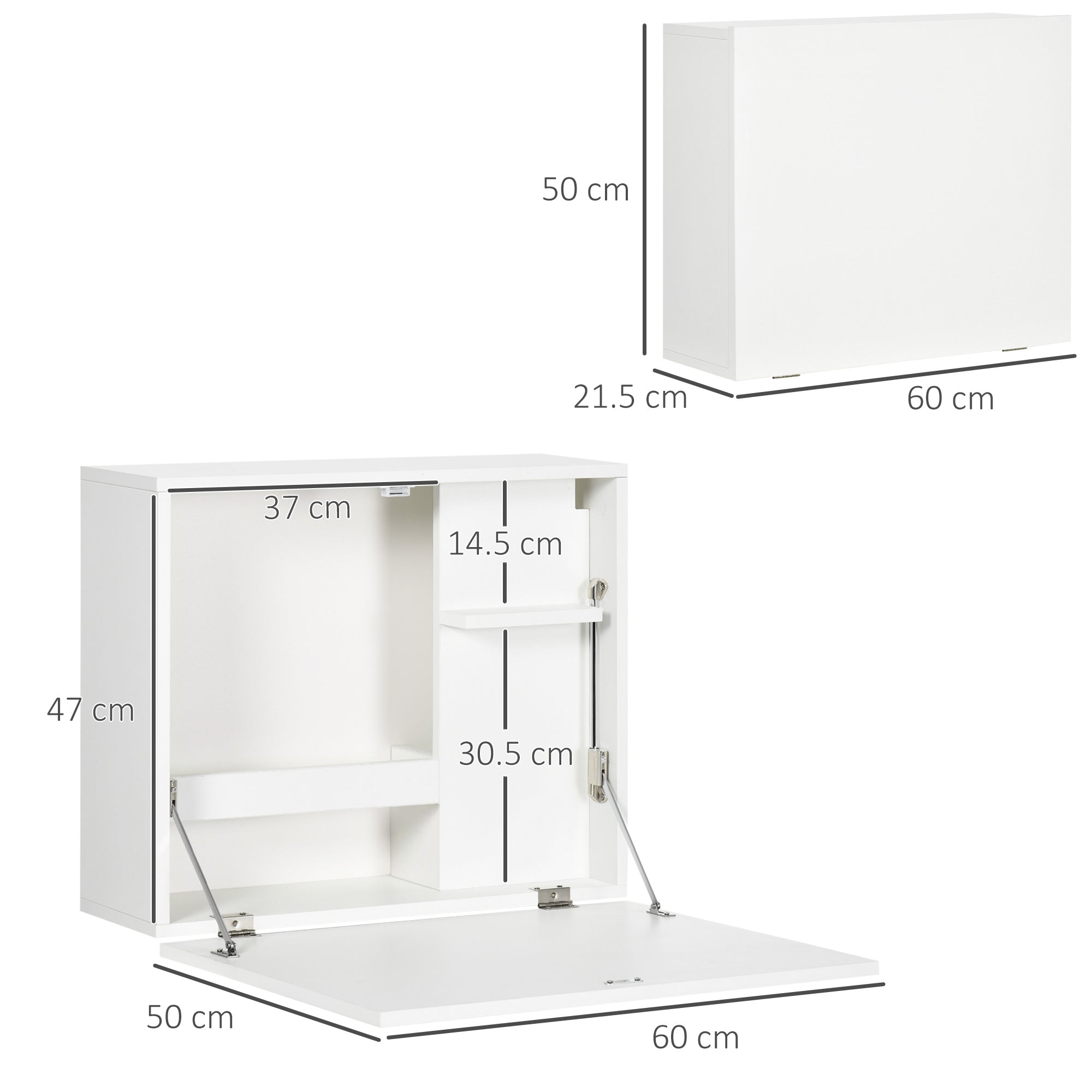 Folding Wall Desk and Space -Space With Shelves, for home and Office, in Truciolato and MDF, 60x21.5x50 cm, white - Borgè