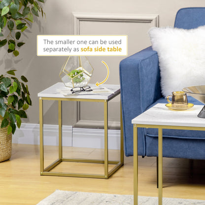 CUBE | White and Gold Marble Set of 2 Living room / Coffee Table