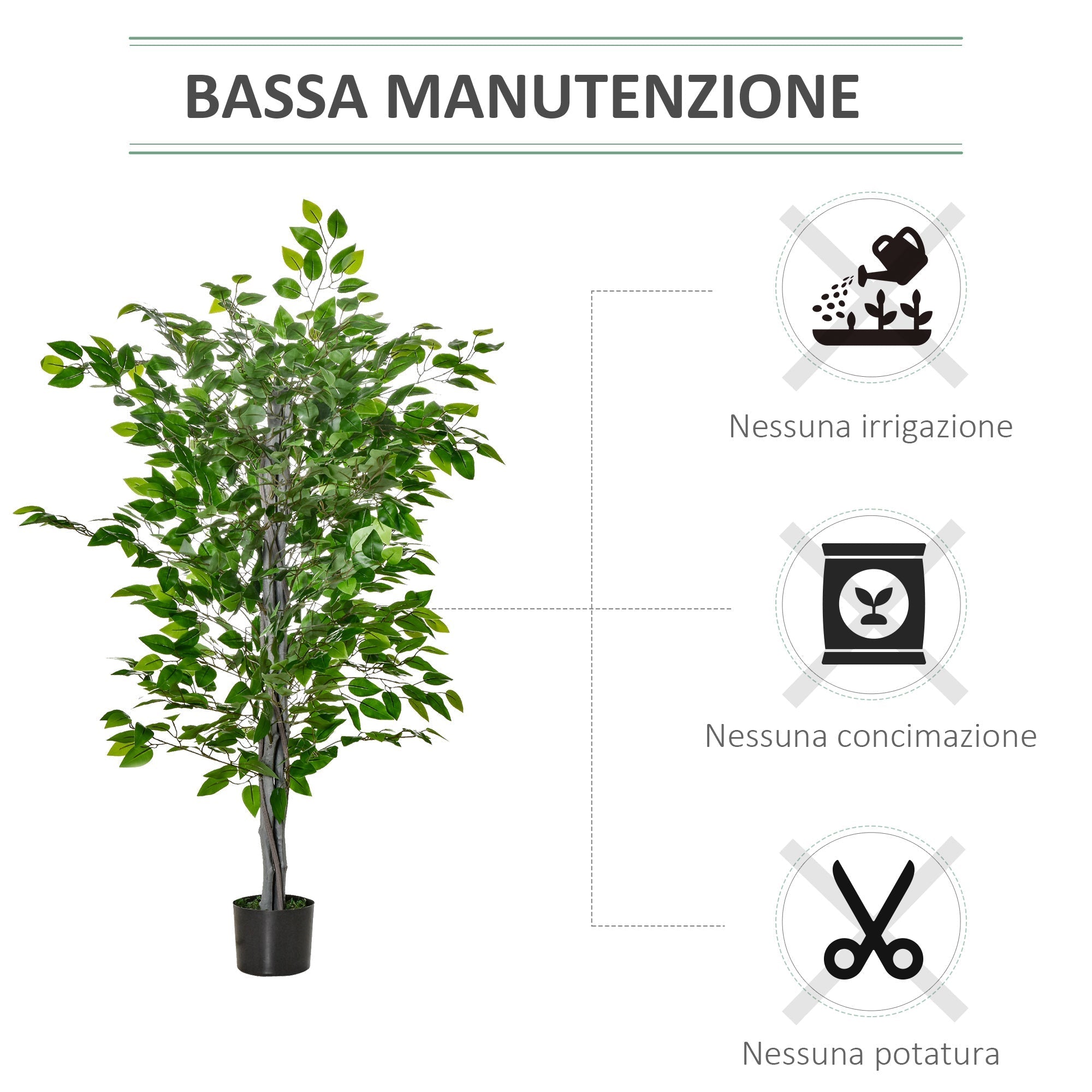Ficus Artificial plant 135cm tall with internal and outdoor vase - green - Borgè