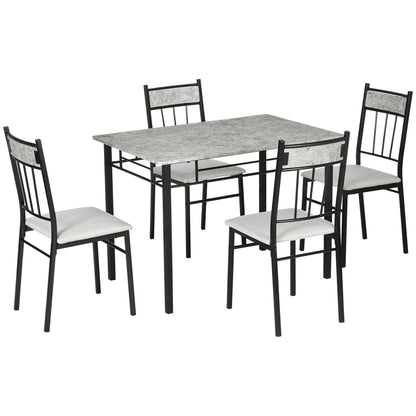 set Table and 5pz chairs, rectangular lunch table in metal and MDF and 4 Grey and black dining chairs - Borgè