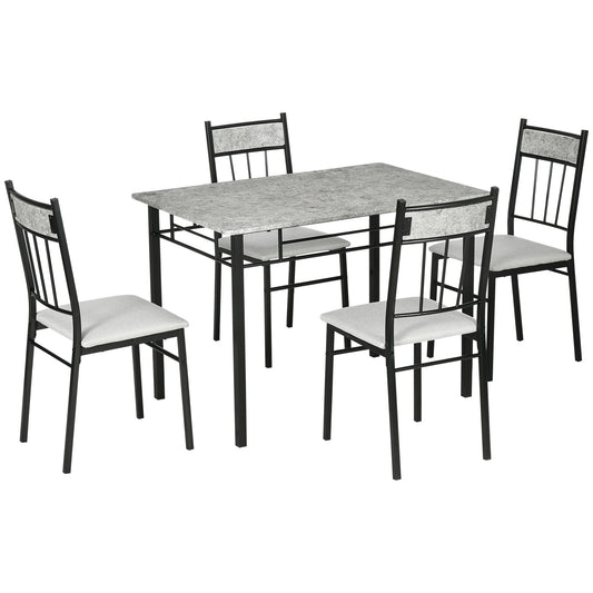 set Table and 5pz chairs, rectangular lunch table in metal and MDF and 4 Grey and black dining chairs