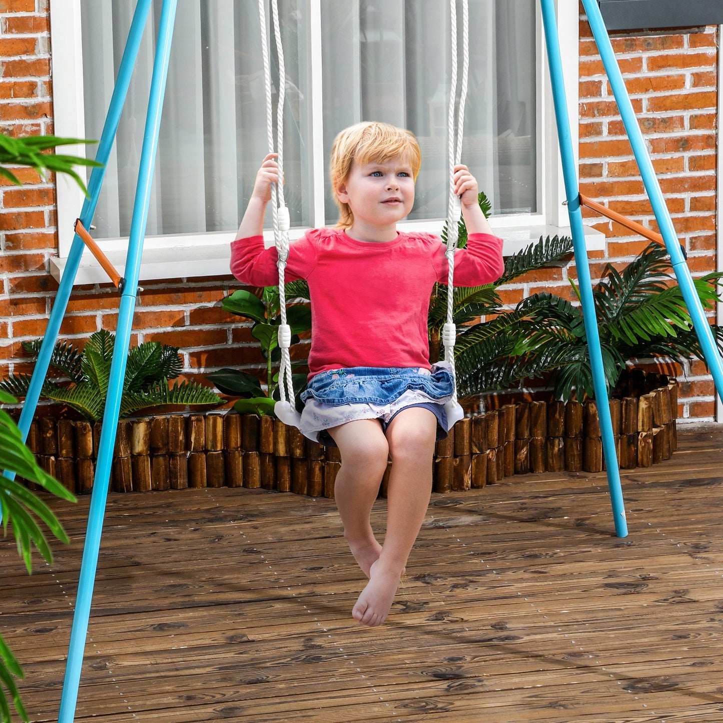 Outsunny swing for children 9-36 months in pp and pe with adjustable rope and LED lights, 39x16.5x120-180 cm, white - Borgè