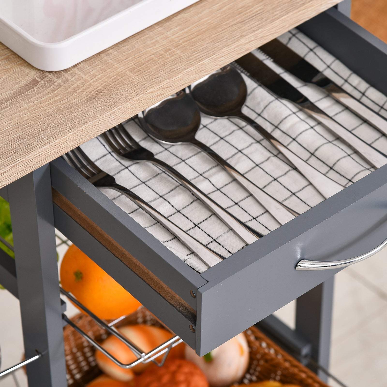 Homcom kitchen trolley with removable drawers and 2 hobs, in pine wood and metal, 47x37x83 cm - Borgè
