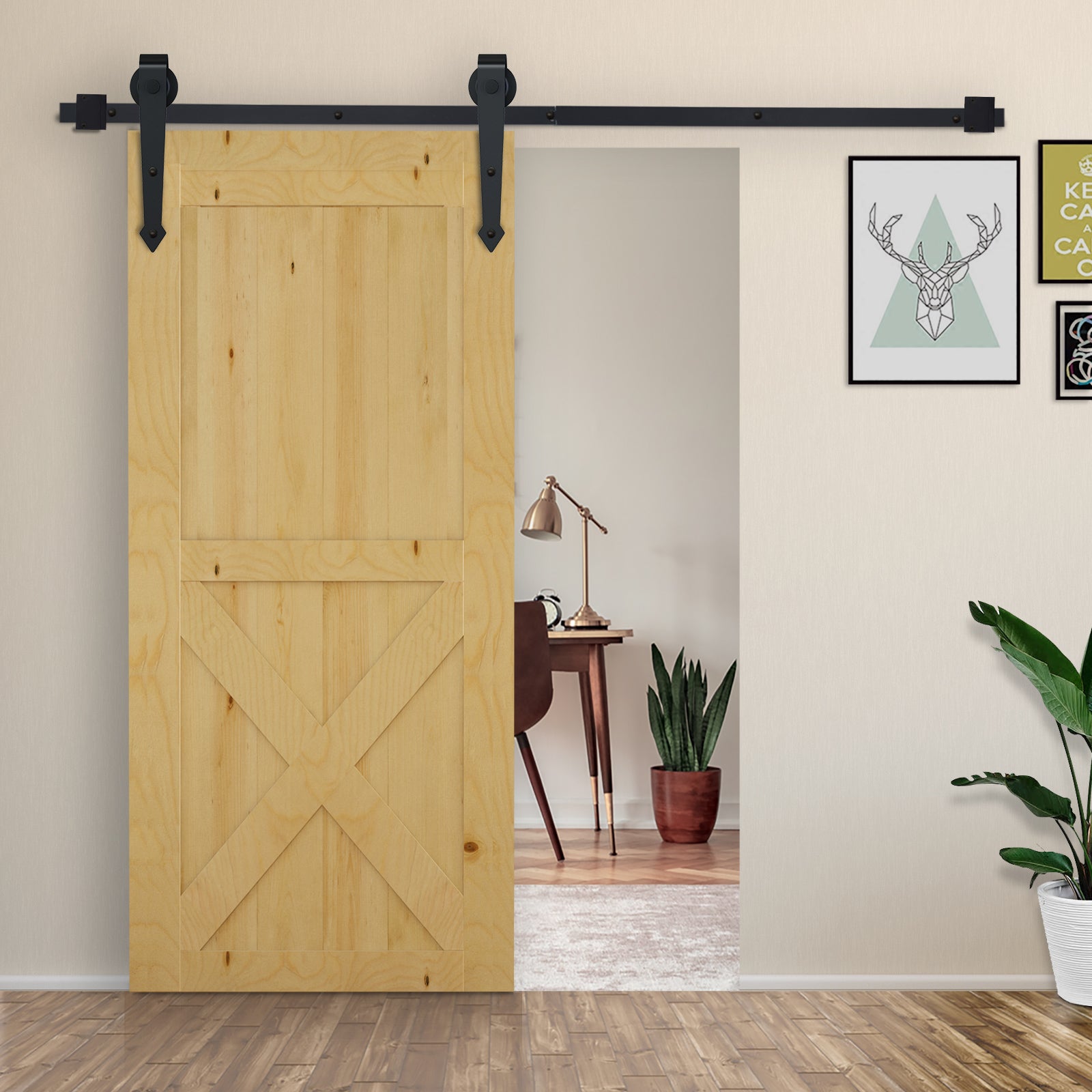 Homcom Kit for sliding door in rustic style with 200cm track and wheels, black - Borgè