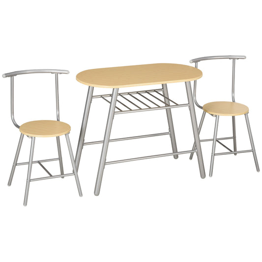 Dining Table and Chairs Set | 3 piece, oval dining table with shelf and 2 chairs in steel and MDFl - Borgè