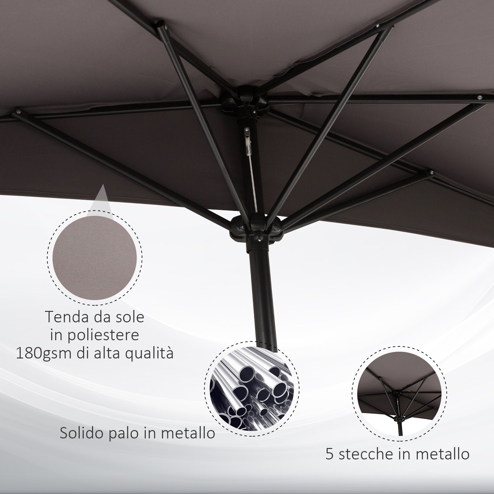 Outsunny wall umbrella for outdoor outdoor polyester anti -UV 269x138x236cm Grey - Borgè