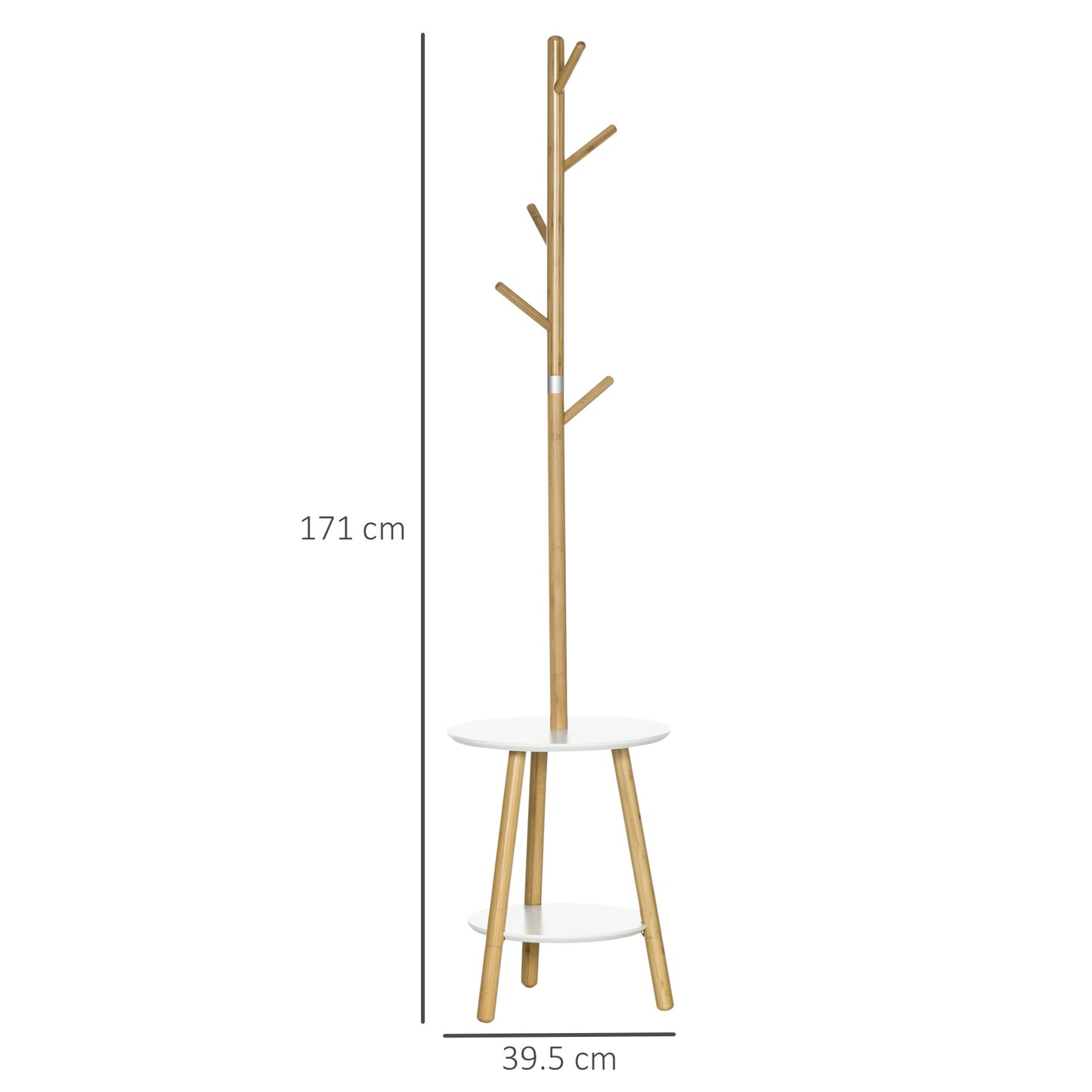 Hanging from the ground for entry into mdf and aluminum with 5 bamboo hooks and round table, 39.5x39.5x171 cm - Borgè