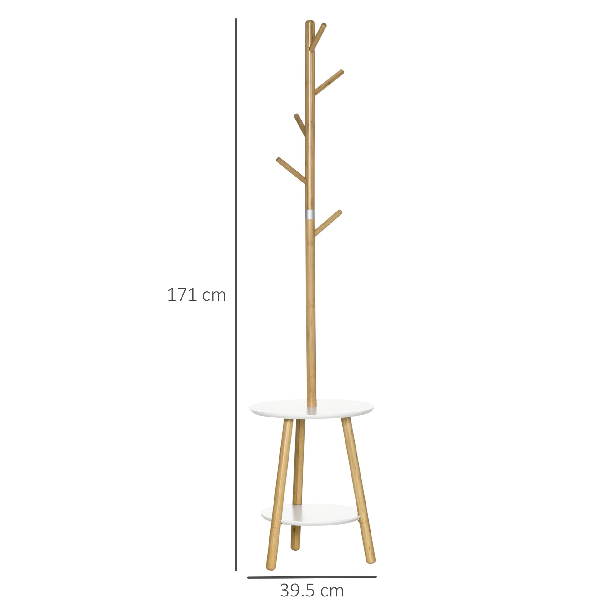 Hanging from the ground for entry into mdf and aluminum with 5 bamboo hooks and round table, 39.5x39.5x171 cm - Borgè