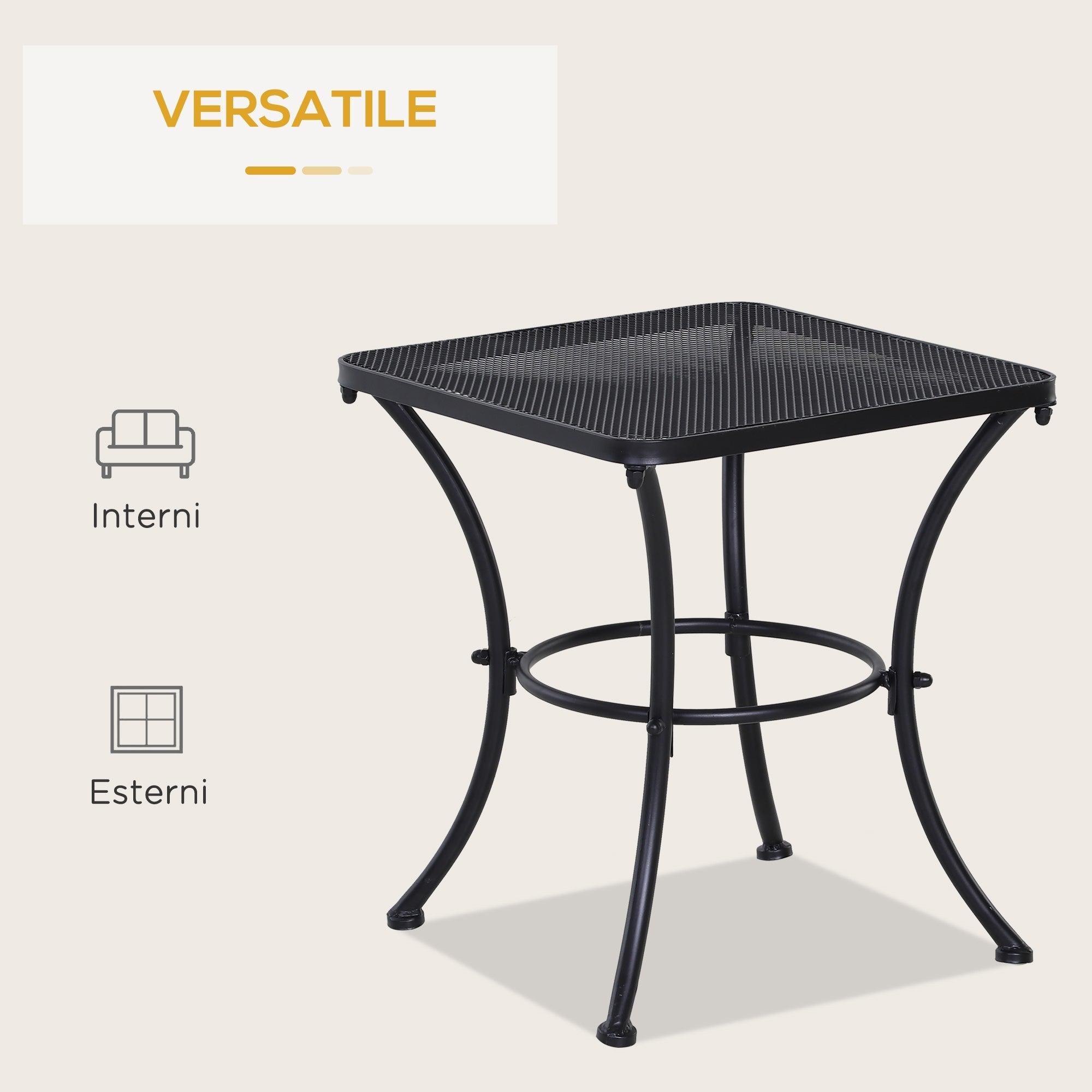 Square Steel Garden Table with Perforated Top, 45x45x50 cm, Black - Borge' Group Limited