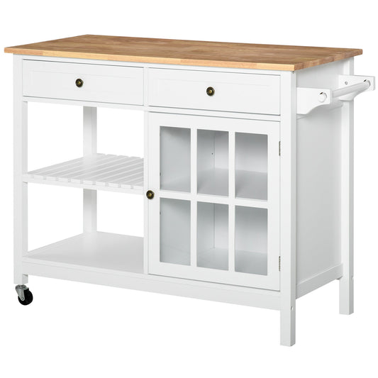 Wooden White kitchen trolley with Drawers and Shelves