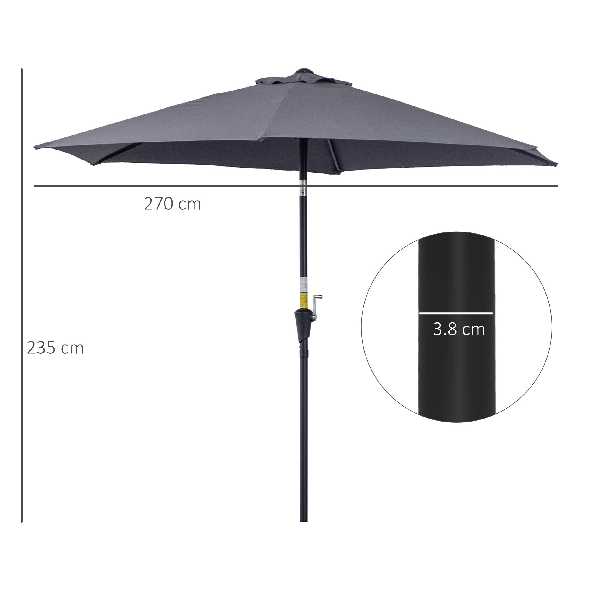 Garden Umbrella 2.6x2.4 m Tilting with Crank, in Aluminum and Polyester Gray and Black - Borge' Group Limited