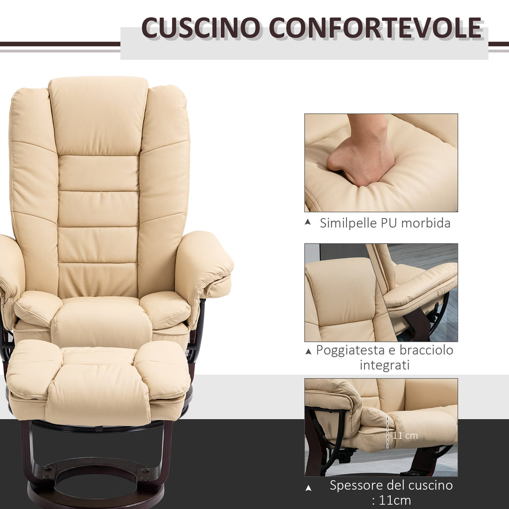 LIMO | Cream Armchair with footrests | 360 ° Swivel and Reclining - Borgè