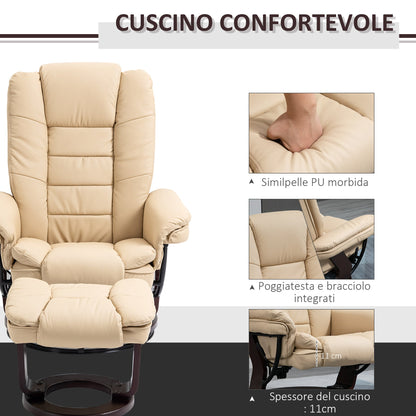 LIMO  | Cream Armchair with footrests | 360 ° Swivel and Reclining