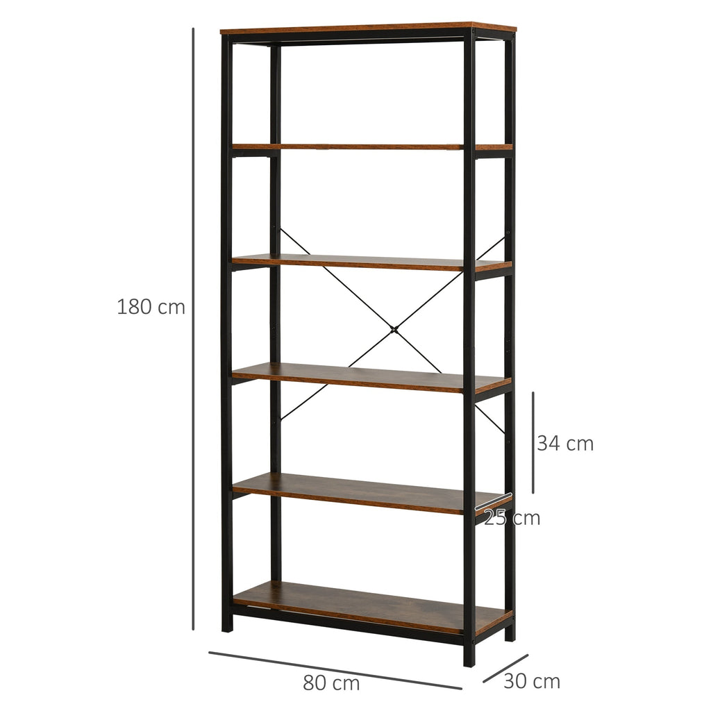 Homonde Library in Vintage Industrial Style with 6 shelves in wood and black metal - Borgè