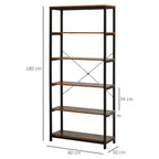 Homonde Library in Vintage Industrial Style with 6 shelves in wood and black metal - Borgè