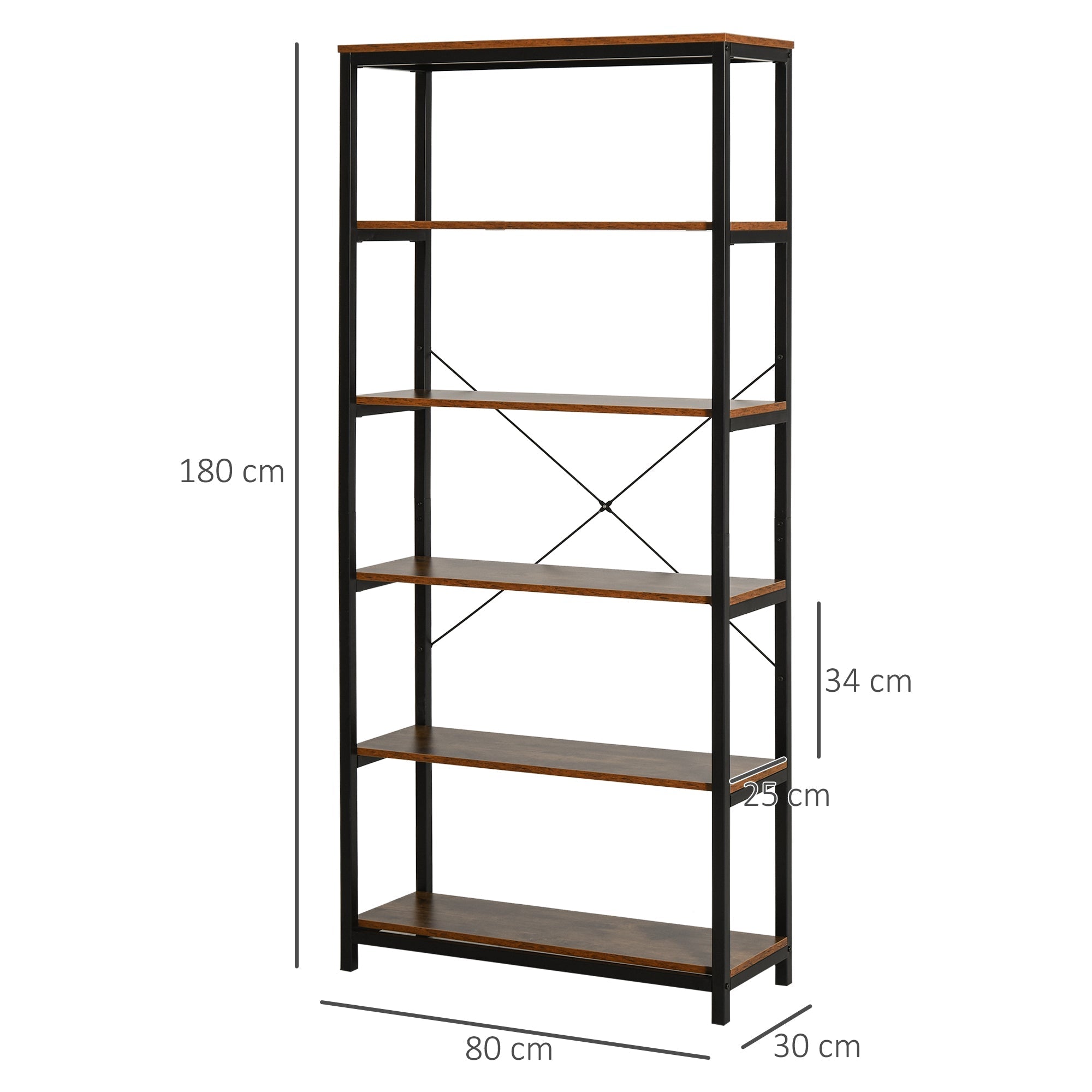 Homonde Library in Vintage Industrial Style with 6 shelves in wood and black metal - Borgè