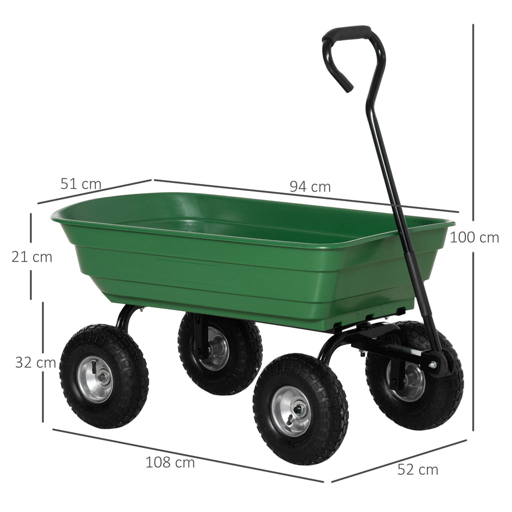Garden Cart with Steel Frame and Pneumatic Tires, 108x52x100cm, Green - Borge' Group Limited