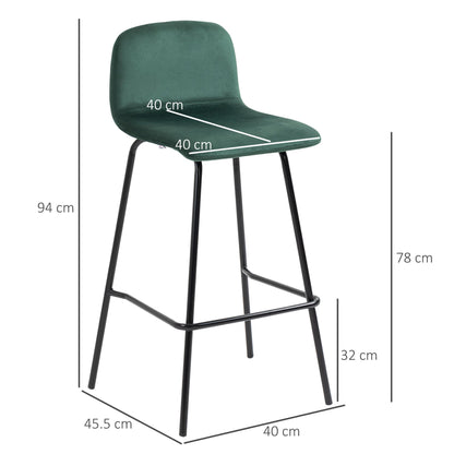 Set 4 high stools with kitchen and bars footrests, in velvety polyester, steel and rubber -tap, 40x45.5x94 cm