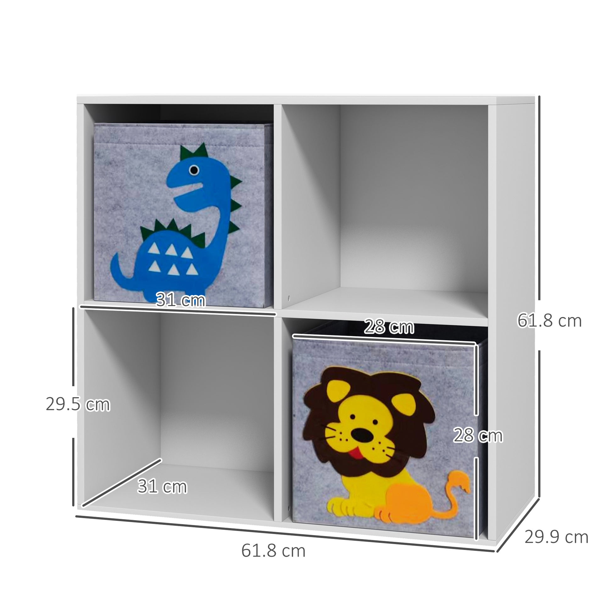 Zonekiz Keephop shelf for children with 4 compartments and containers, 61.8x29.9x61.8cm, white - Borgè