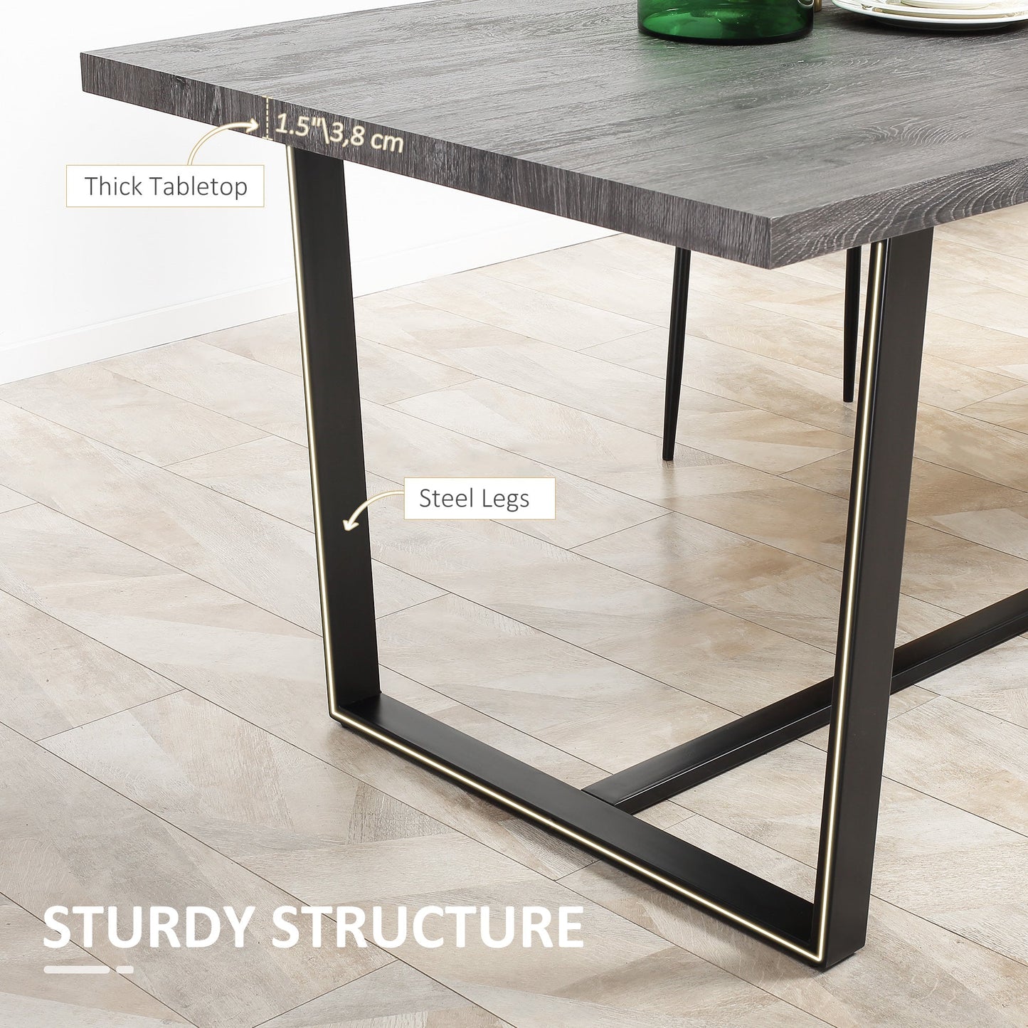 Industrial Chic: Rectangular Dining Table for 8, 180x90x75cm, Grey and Black - Borgè