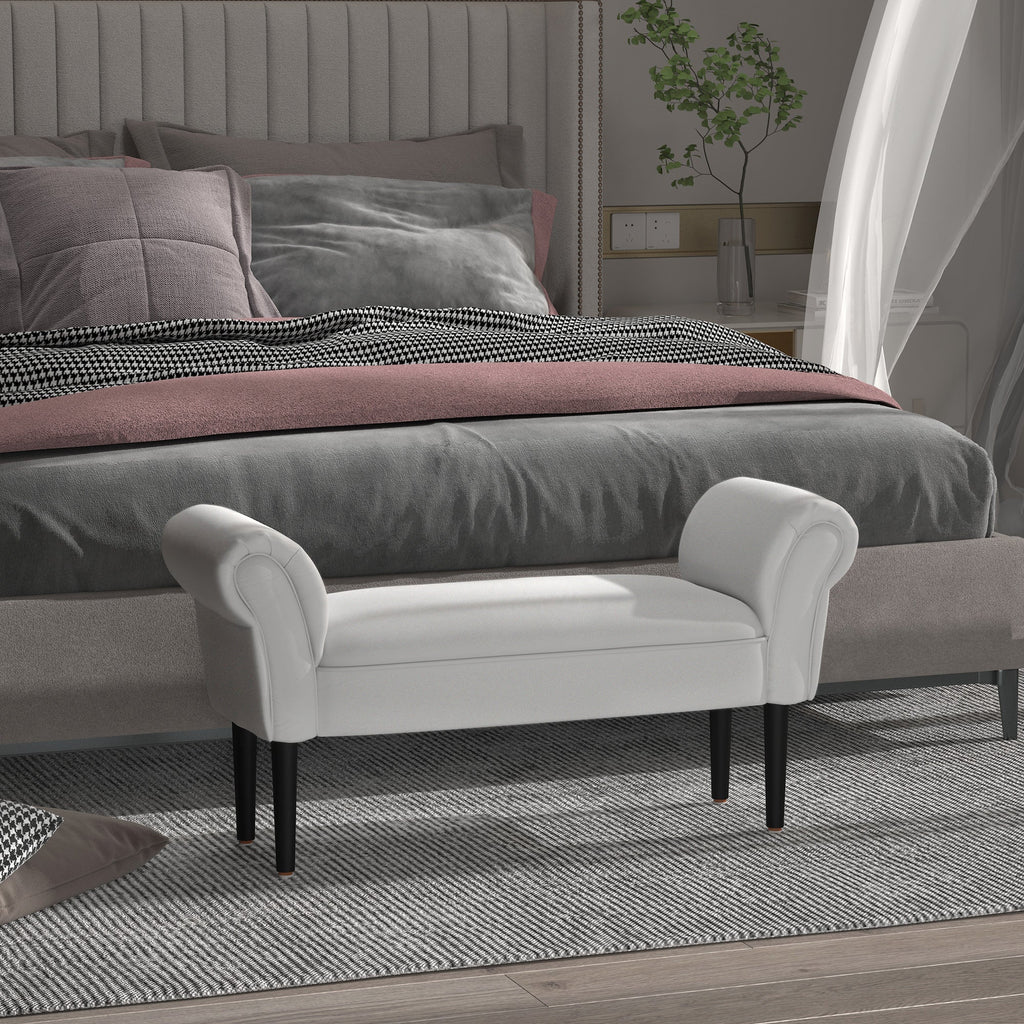 Ottoman Padded Bed Bench with Rolled Armrests, 102x35x51cm, Light Grey - Borgè