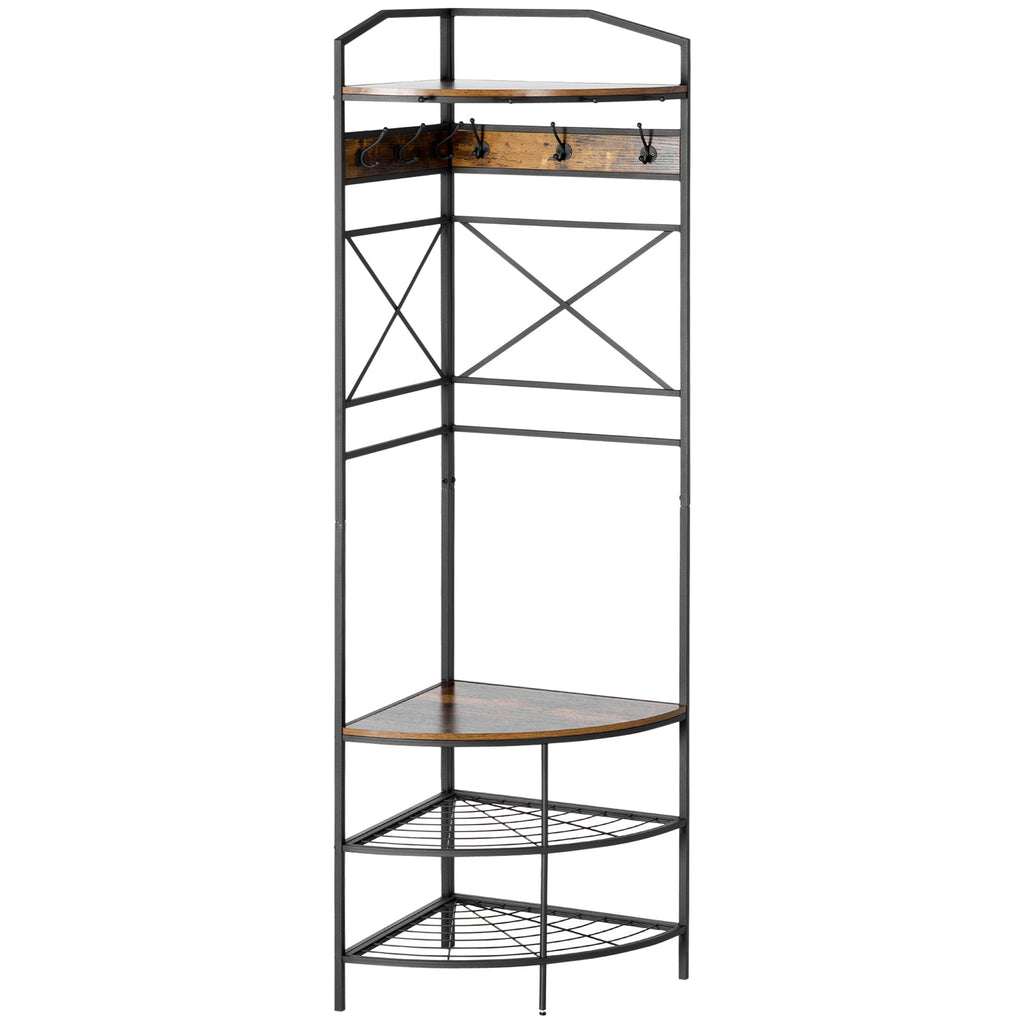 Hanging from angular earth with bench and industrial style shoe rack, 50x50x183cm, brown - Borgè