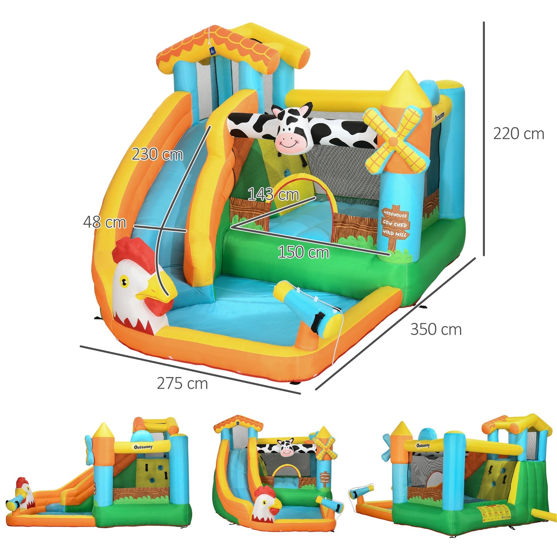 Outsunny inflatable game for children 3-8 years with a farm theme with bag, 11 stakes and patches included, 350x275x220 cm - Borgè