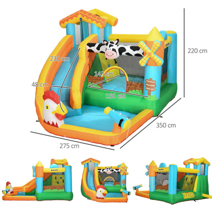 Outsunny inflatable game for children 3-8 years with a farm theme with bag, 11 stakes and patches included, 350x275x220 cm - Borgè