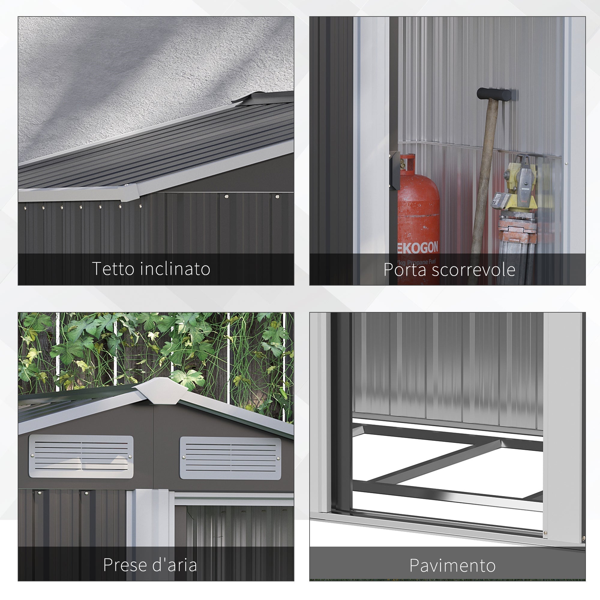 Steel Tool Shed with Sloped Roof and 4 Air Vents, 152x132x188cm, Dark Grey - Borge' Group Limited