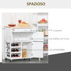 Cart Wine Kitchen Cart Wood Kitchen With Bottle holder 1 drawer and 3 Antine, 67x37x87cm - Borgè