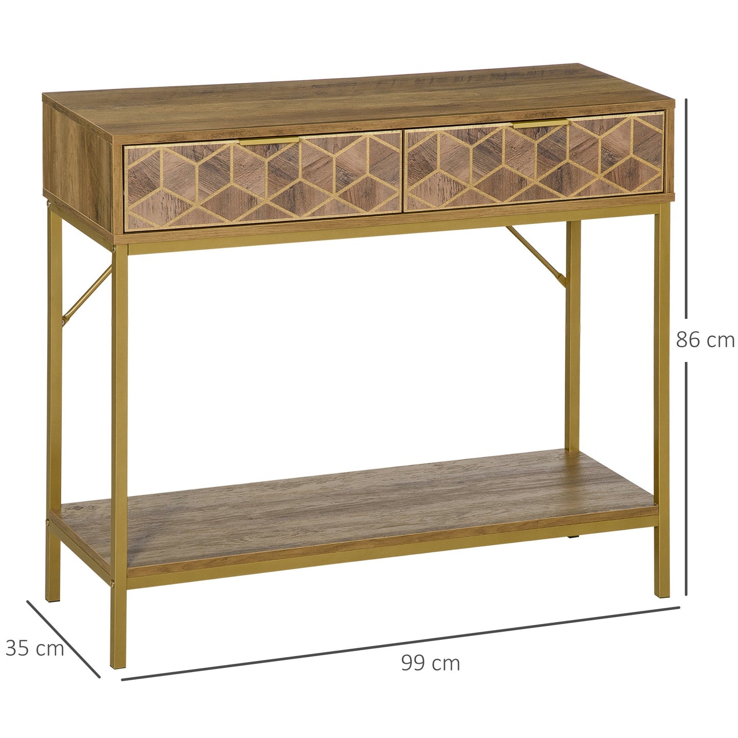 FRIDA | Entrance Console with 2 drawers and wooden shelf | 99x35x86cm