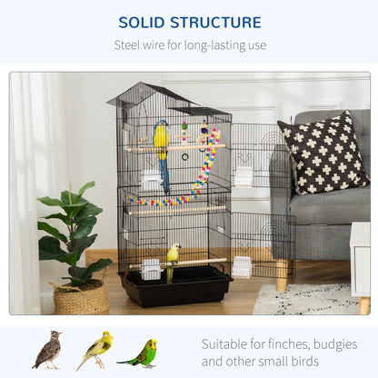 Pawhut bird cage with ladder, swing, bowls and games, in steel, pp and wood, 46x36x100 cm, black - Borgè