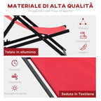 Set of 2 Outdoor Folding and Reclining Deck Chairs in Aluminum, Red, 96.5 x 58 x 91.5cm - Borge' Group Limited