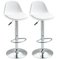 Set 2 swivel bar stools with backrest, footrest and adjustable height, 40x42x82-104cm, white - Borgè