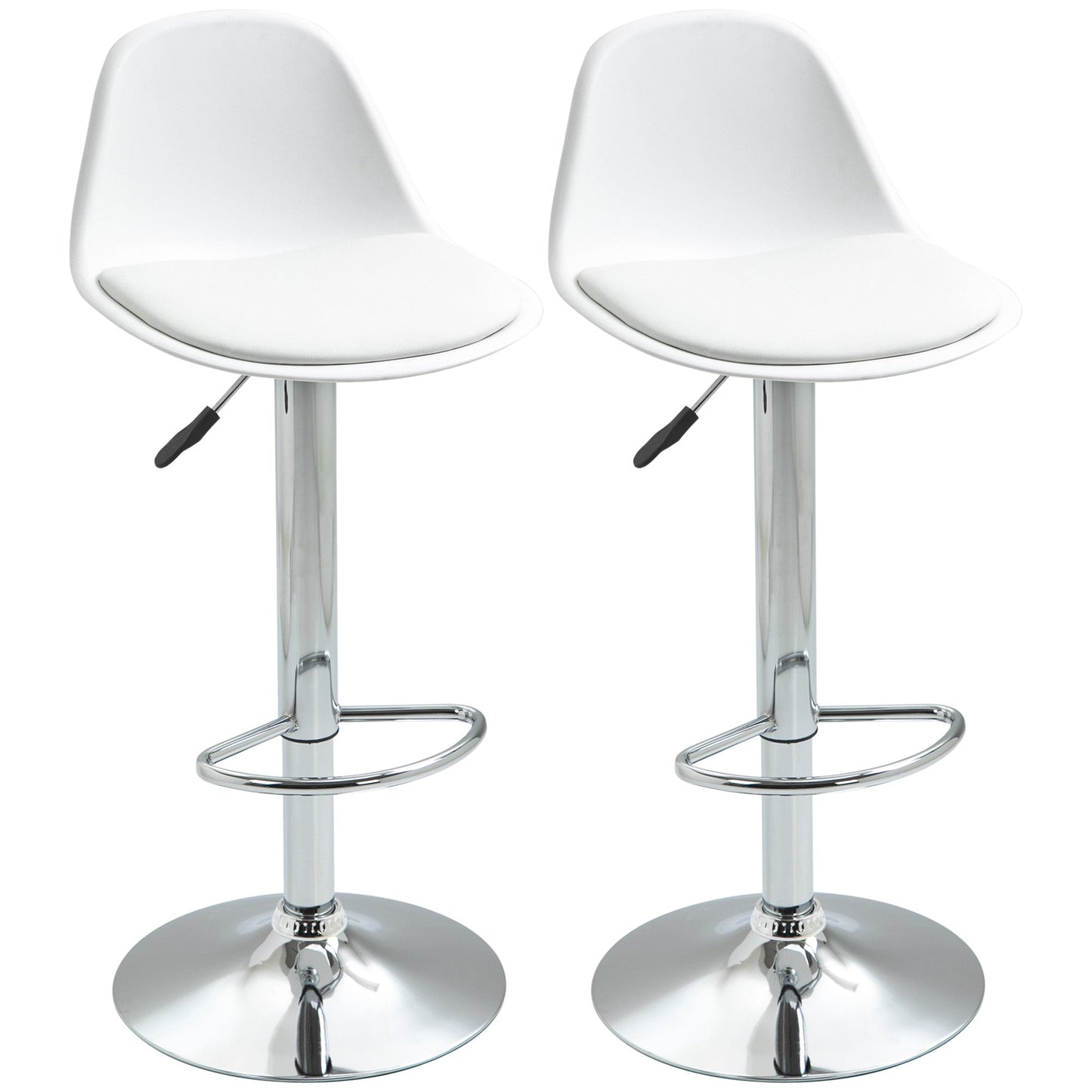 Set 2 swivel bar stools with backrest, footrest and adjustable height, 40x42x82-104cm, white - Borgè