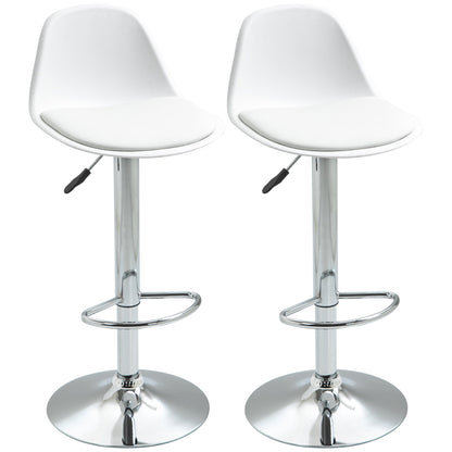 Set 2 swivel bar stools with backrest, footrest and adjustable height, 40x42x82-104cm, white - Borgè