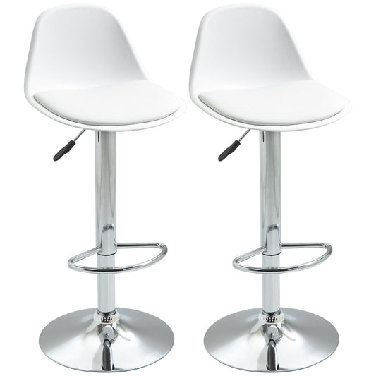 Set 2 swivel bar stools with backrest, footrest and adjustable height, 40x42x82-104cm, white - Borgè