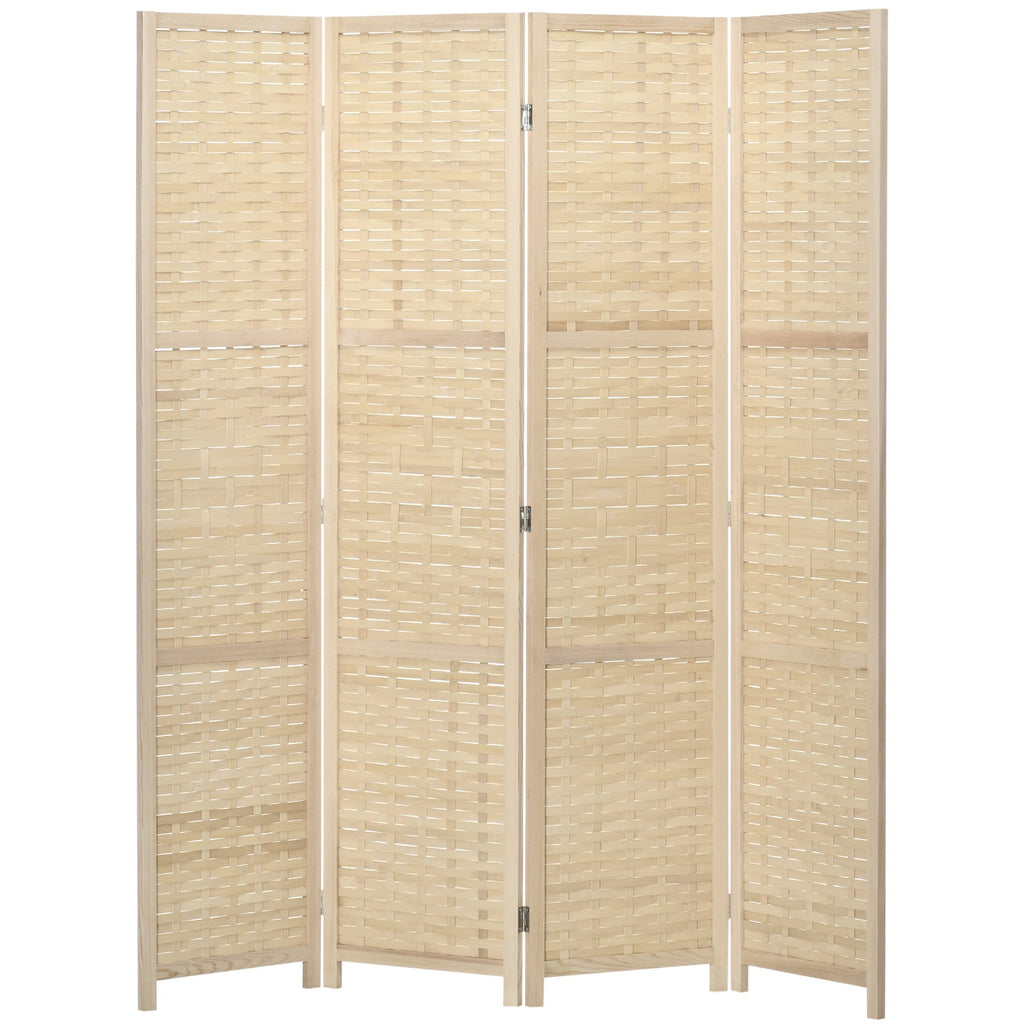 Indoor 4-Panel Indoor Room Divider in Wood and Bamboo, Foldable and Space-Saving Height 170cm, Brown - Borgè