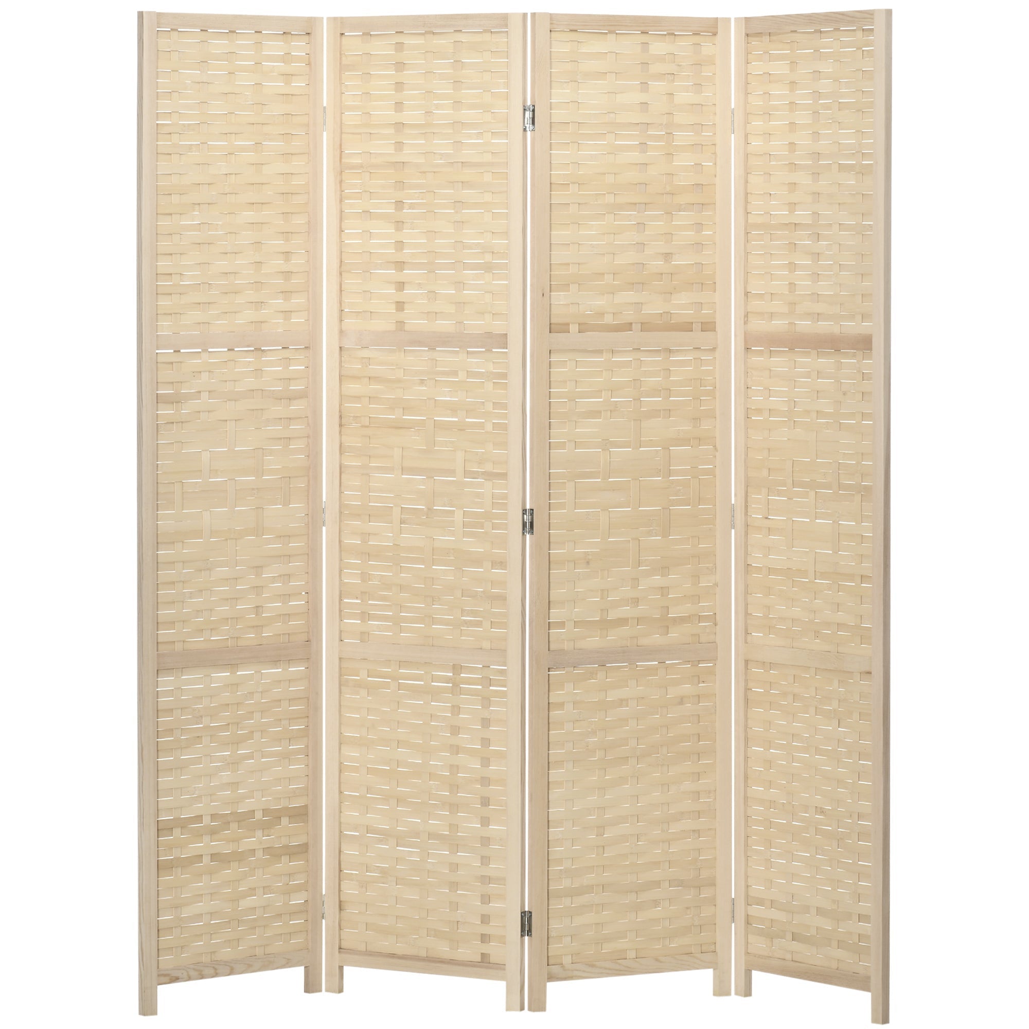 Indoor 4-Panel Indoor Room Divider in Wood and Bamboo, Foldable and Space-Saving Height 170cm, Brown - Borgè