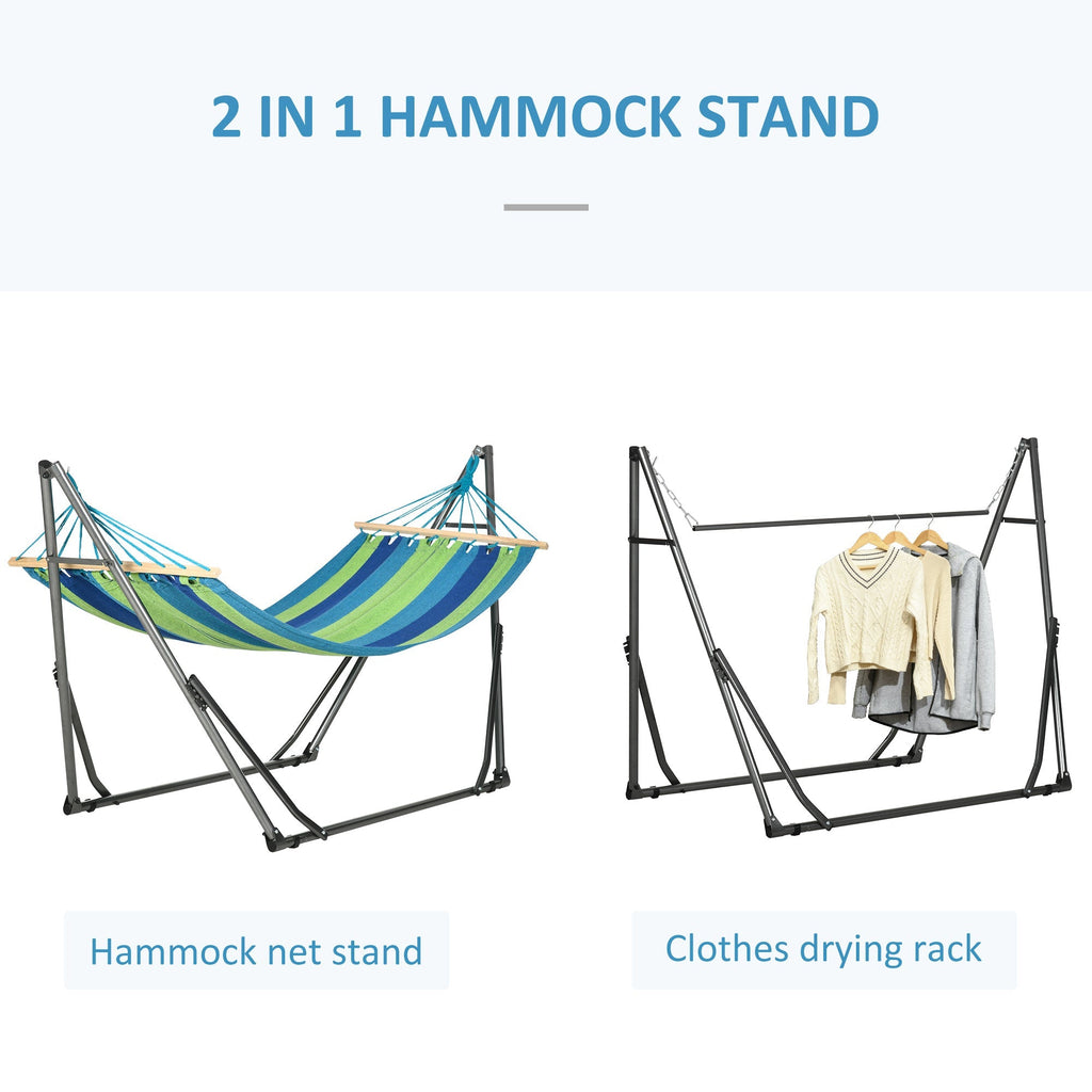 Folding Cotton and Steel Freestanding Hammock Stand, 270x100x94cm - Borge' Group Limited
