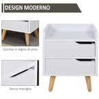 bedside table with modern white design with drawers and wooden feet - Borgè