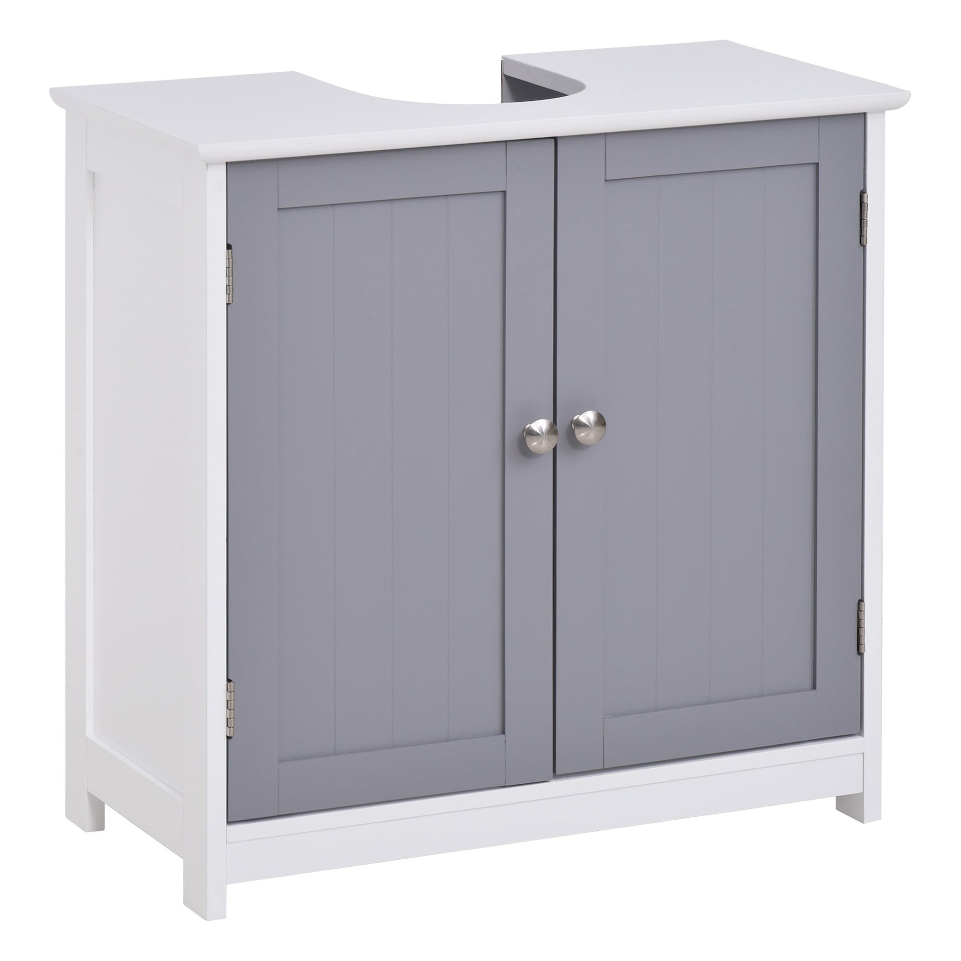 Kleankin Mobile Under Bathroom Washa with U -cut, 2 doors with adjustable shelf in MDF, 60x30x60cm Grey white - Borgè