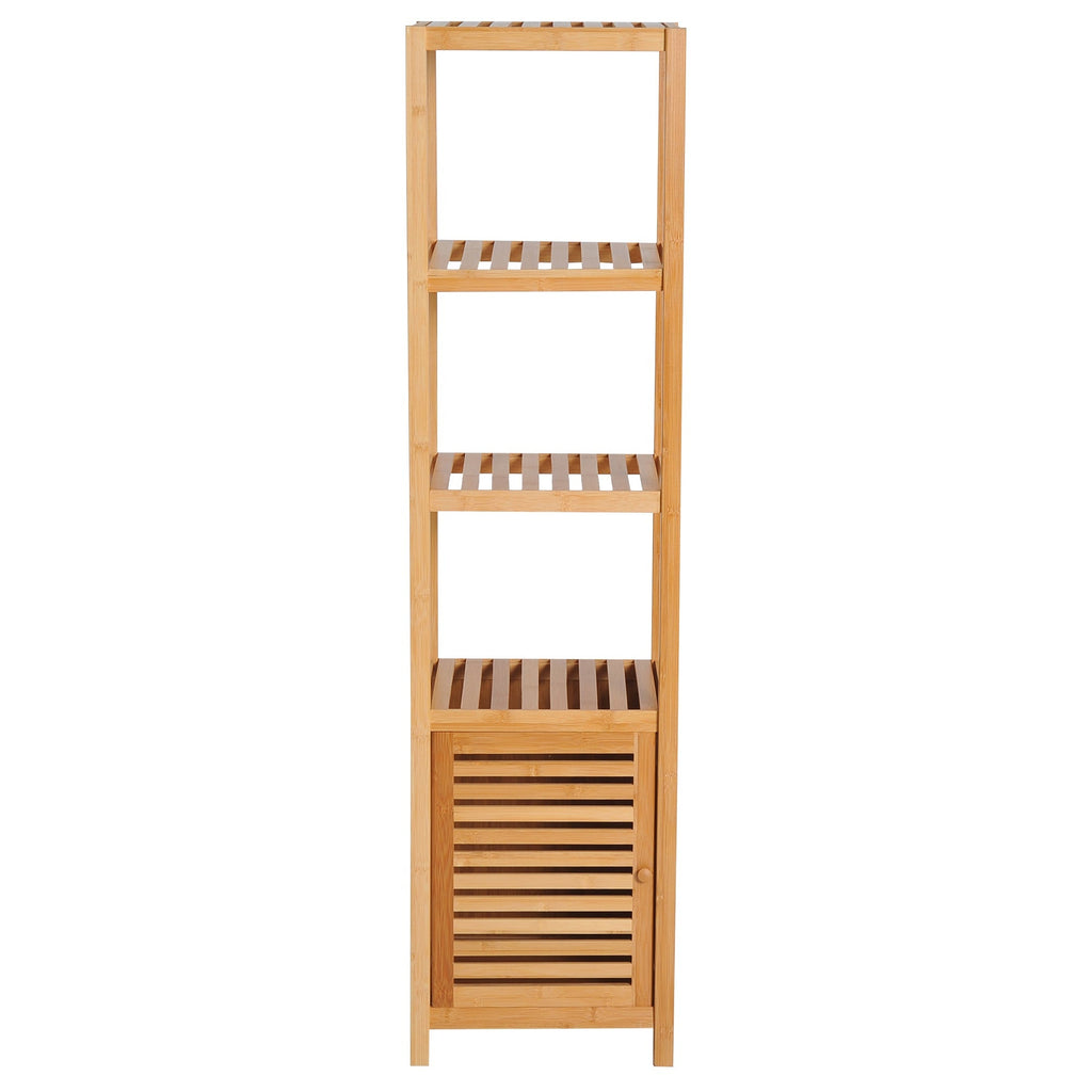 Mobile with column for bamboo bathroom with 4 shelves and a cabinet 36x33x140cm - Borgè