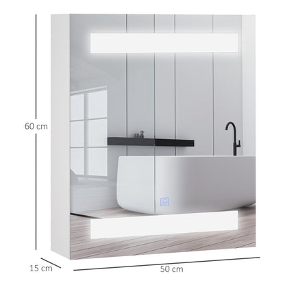 Bathroom wall cabinet with 1 door, mirror and LED lights | 2 internal shelves | White MDF (60 x 50 x 15cm) - Borgè