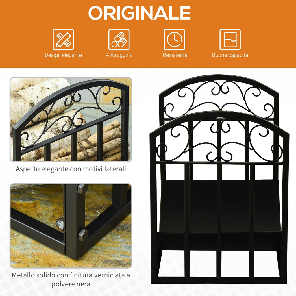 Outsunny interior and exterior metal portal with curved shelf, up to 60kg of wood - black - Borgè