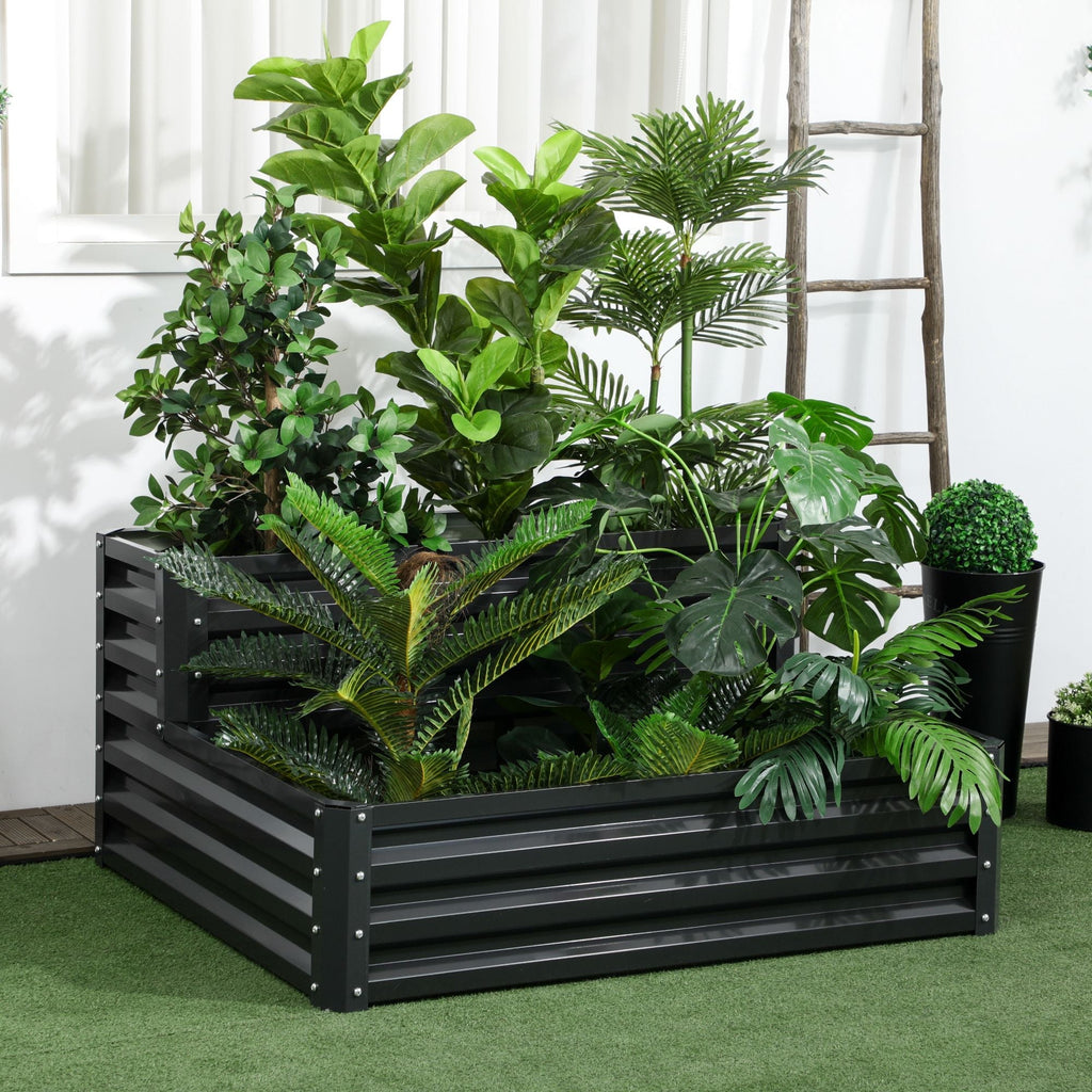 2-Tier Raised Garden Bed in Steel with Open Bottom, 120x101x58cm, Dark Grey - Borge' Group Limited