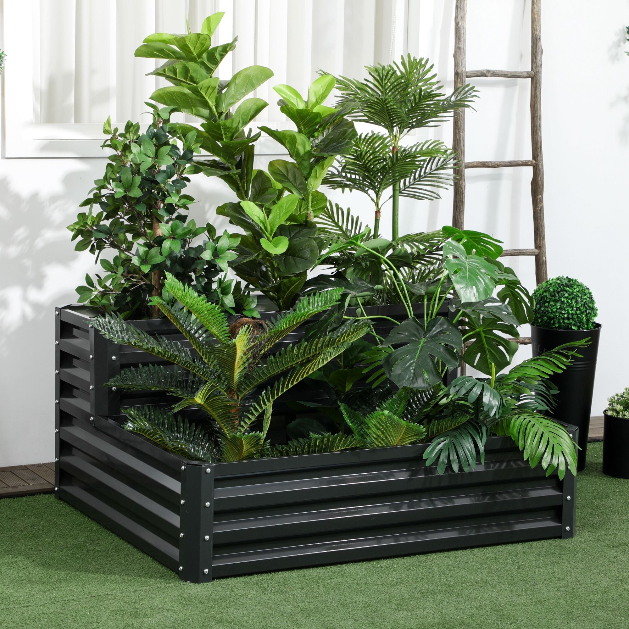 2-Tier Raised Garden Bed in Steel with Open Bottom, 120x101x58cm, Dark Grey - Borge' Group Limited